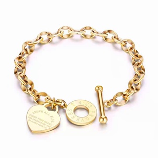 Pulseira de coração de aço titânio HT estilo INS OT fivela pulseira de aço inoxidável em formato de coração não desbota em Oferta na Shopee