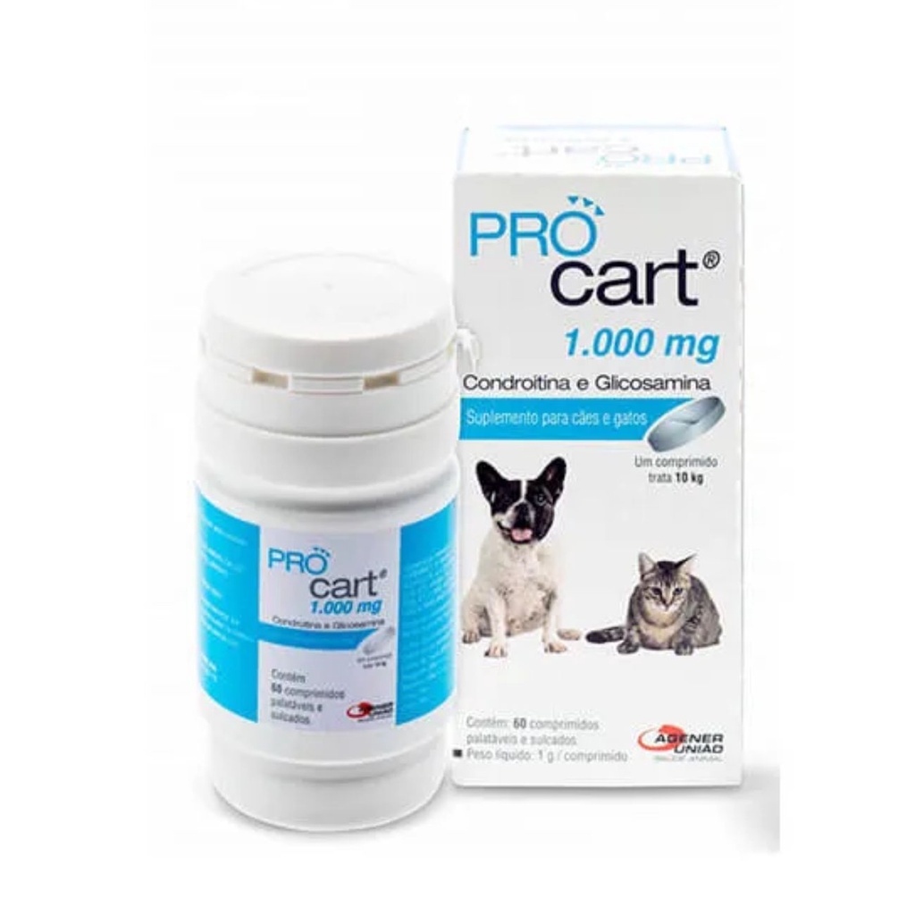 Procart 1000 mg Suplemento Condroitina e Glicosamina para Cães/Gatos 60 Comprimidos