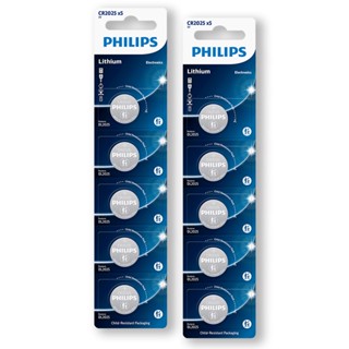 10 Baterias Pilha Tipo Moeda CR2025 3V Philips 2 Cartelas