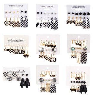 Moda Brincos De Tabuleiro De Xadrez Preto Branco Conjunto De Coração Para Meninas Tai Chi Butterfly Eye Earring Party Jewelry