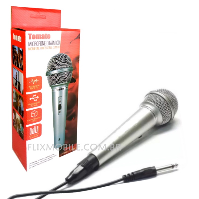 Microfone para Caixa de Som Amplificada  Profissional com Fio Prata