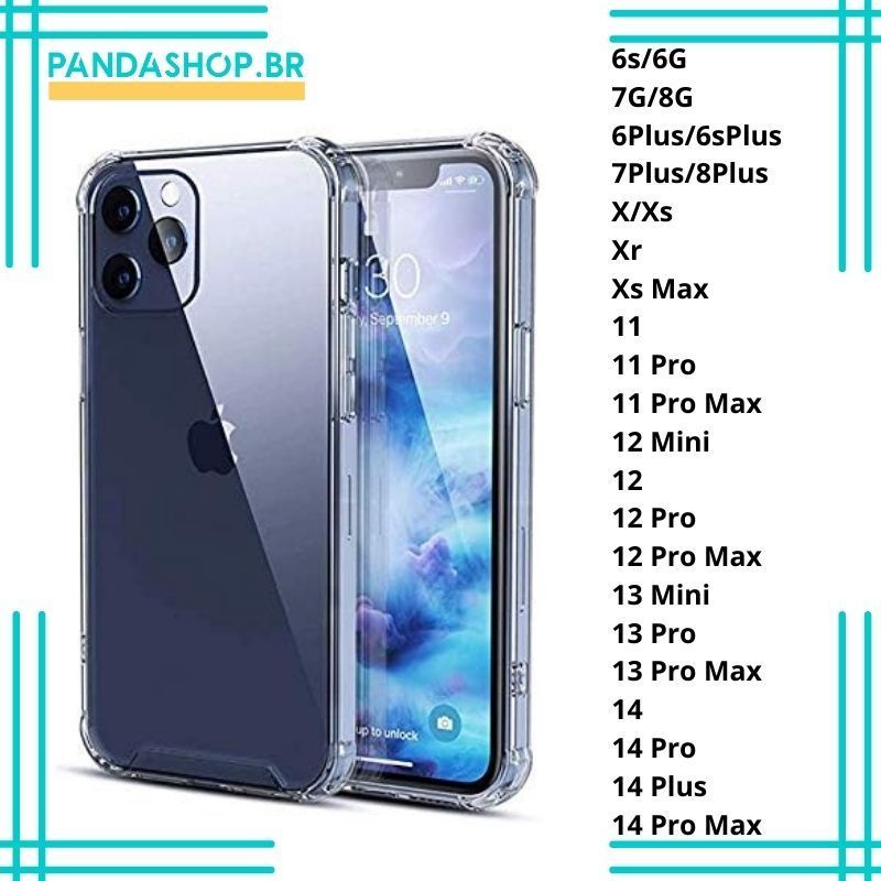Capa Case Silicone Transparente para Todos Modelos iPhone 6s/6G/ 7G/8G/ 6Plus/6sPlus/ 7Plus/8Plus/ X/ Xs/ Xr/ Xs Max/ 11/ 11 Pro/ 11 Pro Max/ 12/ 12 Pro/ 12 Pro Max/ 13 Pro Max/ 14/ 14 Pro/ 14 Plus/ 14 Pro Max