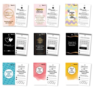 Tags para Roupas e Cartela Agradecimento Lindos Modelos 5x9 cm com furo 100 unid. em Oferta na Shopee