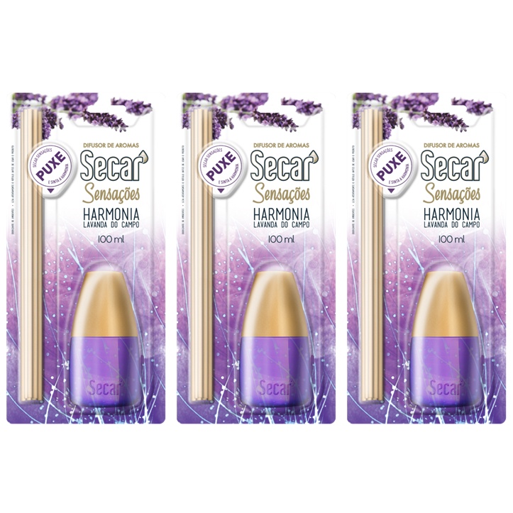 Kit 3un Difusor de Aromas Secar Sensações 100ml Aromatizador De Ambiente