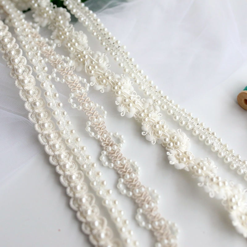 1 Jarda Pérola Branca Com Contas De Brancas Fita De Tecido Laço De Renda Applique Artesanato De Bricolage