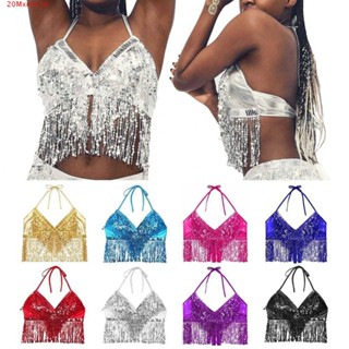 Soutien De Cabresto MXMIOB , Lantejoulas De Poliéster Para Dança Do Ventre , Brilhante Tassel Girls Dance Crop Tops Club