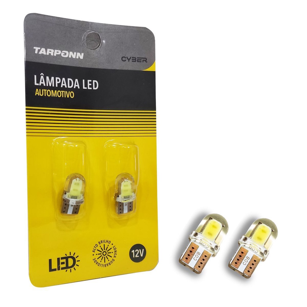 Lâmpada Led W5W T10 Silicone Cob Led Cyber Tarponn Luz de Placa Porta Mala Interna Farolete 12v 6000k Branca Iluminação Lateral e Frontal - Spare Parts and Accessories for Vehicles