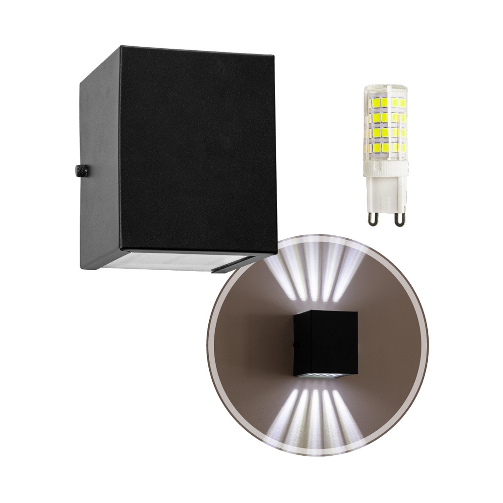 Arandela Efeito 10 Fachos Alumínio Preta + Lâmpada Led G9 5w Branco Quente St910