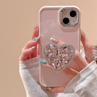 Luxo Love Heart Diamond Ring Holder Stand Phone Case Para iphone14 Pro max 13 12 11Pro Plating Metal Lente Sílica gel Proteção Do Pára-Choque À Prova De Capa Macia