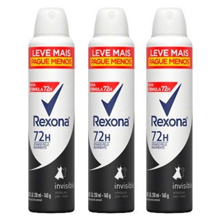 Kit 3 Desodorantes Antitranspirante Aerosol Feminino Rexona Invisible 72 horas 250ml