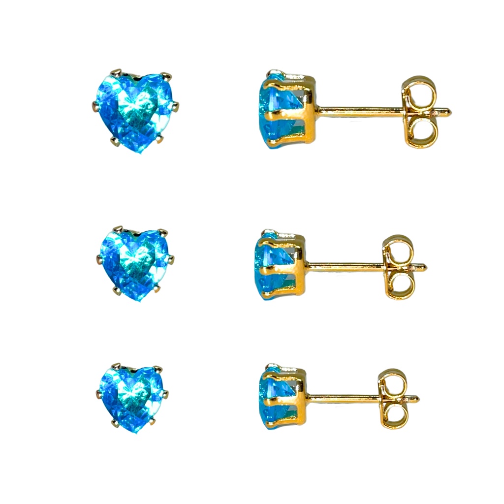 Kit Trio Brinco Coração de Zircônia Banhado a Ouro 18K