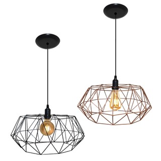 Lustre Luminária Pendente Aramado Modelo Estádio 36cm - Ideal para Mesa de Jantar - Preto ou Cobre