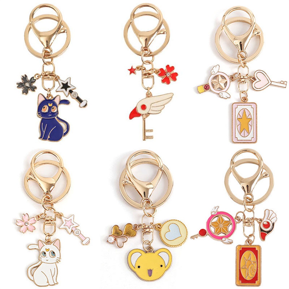 Porta-Chaves Kawaii Cardcaptor Sakura Star Moon Luna Cat Cartoon Metal Escolar Pingentes Carro