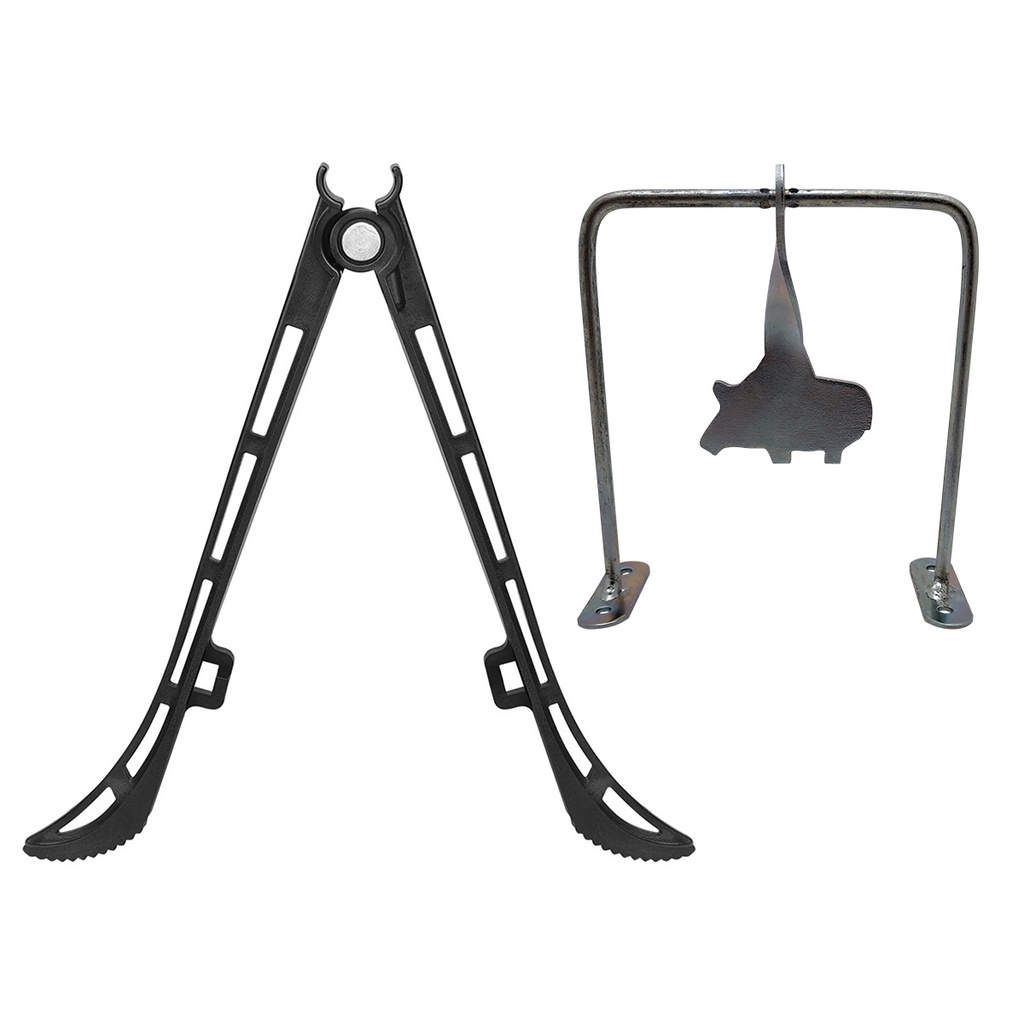KIT Alvo Metal Pêndulo Giratório Javali e Bipé Dobrável Universal Apoio Cano