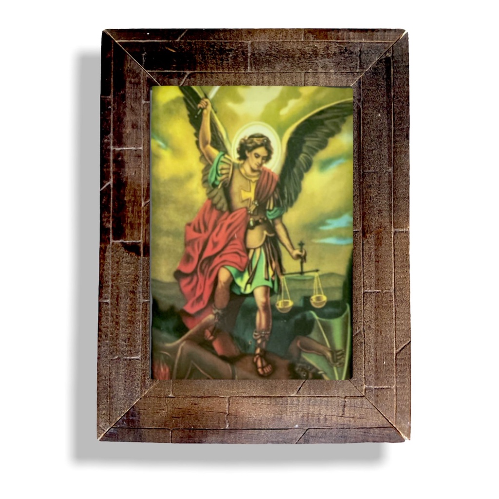 Quadro Arcanjo São Miguel Com Vidro Decorativo Pequeno 20x15 Promoção