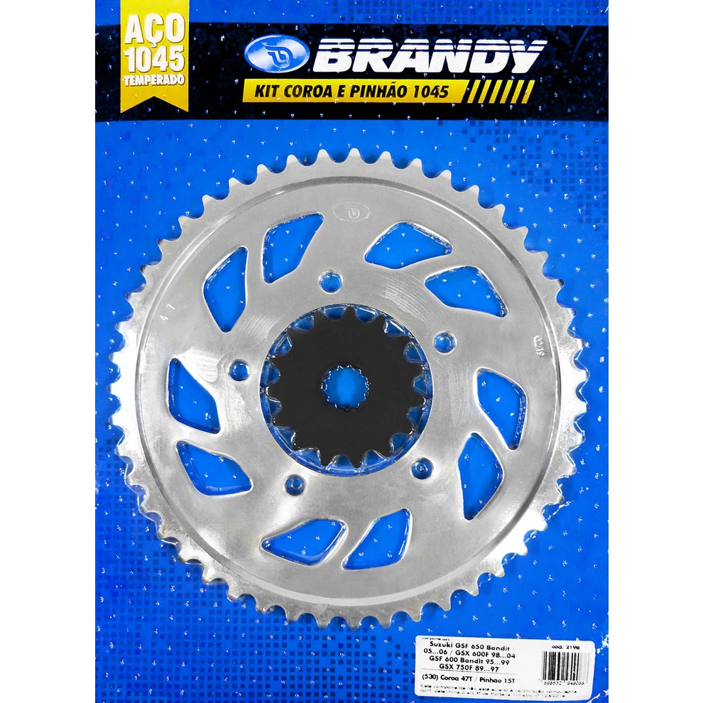 Kit Relação Suzuki GSF 650 Bandit 05 até 06/Suzuki 600 Bandit 95 até 99/Suzuki GSX 600F 98 até 04 Sem Corrente - Brandy
