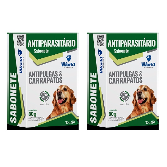 Kit 2 Unidades Sabonete Antipulgas e Carrapatos World 80g Antiparasitario Para Cachorro