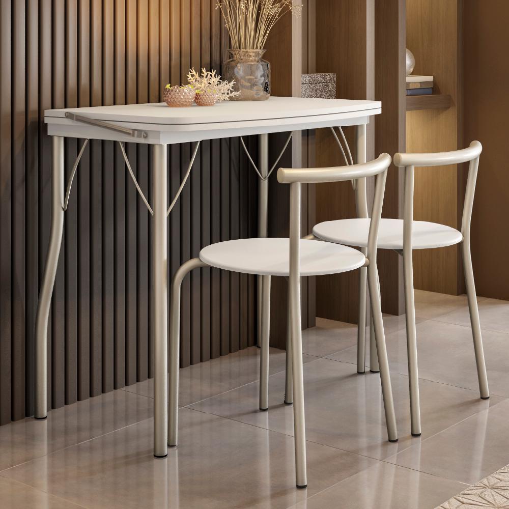 Conjunto Sala de Jantar Palermo com Mesa e 2 Cadeiras Carraro Branco/Prata - Home & Living