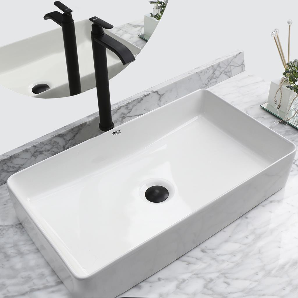 Kit Cuba Pia Louca Ceramica Banheiro Com Torneira e Válvula Preta S21