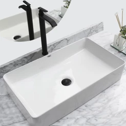 Kit Cuba Pia Louca Ceramica Banheiro Com Torneira e Válvula Preta S21