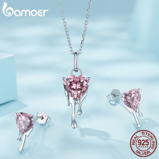 Bamoer 925 Conjunto De Jóias De Moda Prata Colar E Brinco De Amor Para Mulheres