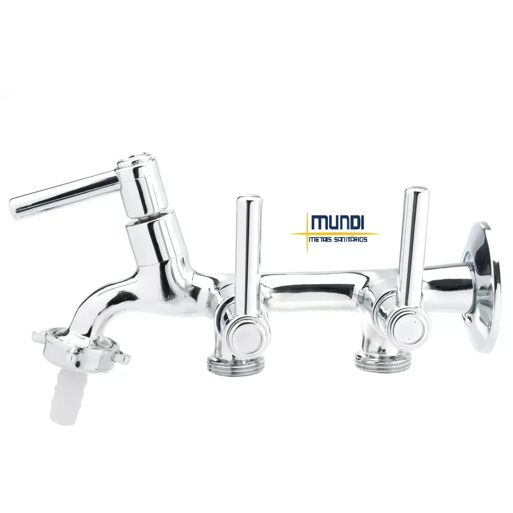 Torneira Tripla Máquina de Lavar e Tanque e Tanquinho Com 3 Três Saídas em METAL  3154 C80 1/4 volta