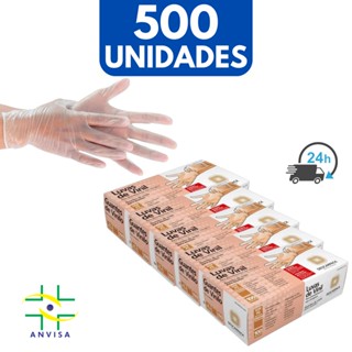 Luva Vinil Descartável Transparente Vinilo Sem e Com Pó Caixa 500 Unidades P M G 5 Caixas