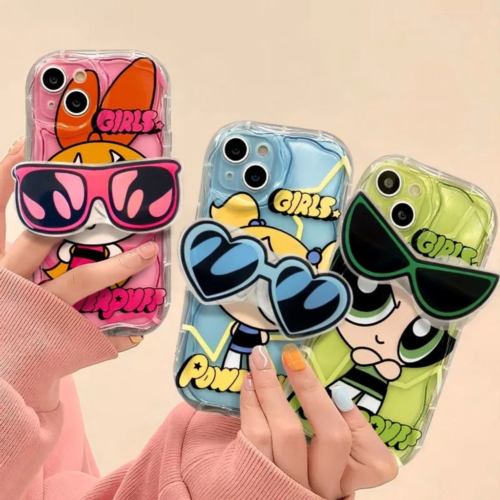 Lovely Cute Cream Wave Edge Powerpuff Girls Capa De Óculos De Sol Para Samsung Galaxy A02 M02 A02S M02S A03 Core A04 A04E A10 A11 Celular De Desenho Animado Soft Clear Holder
