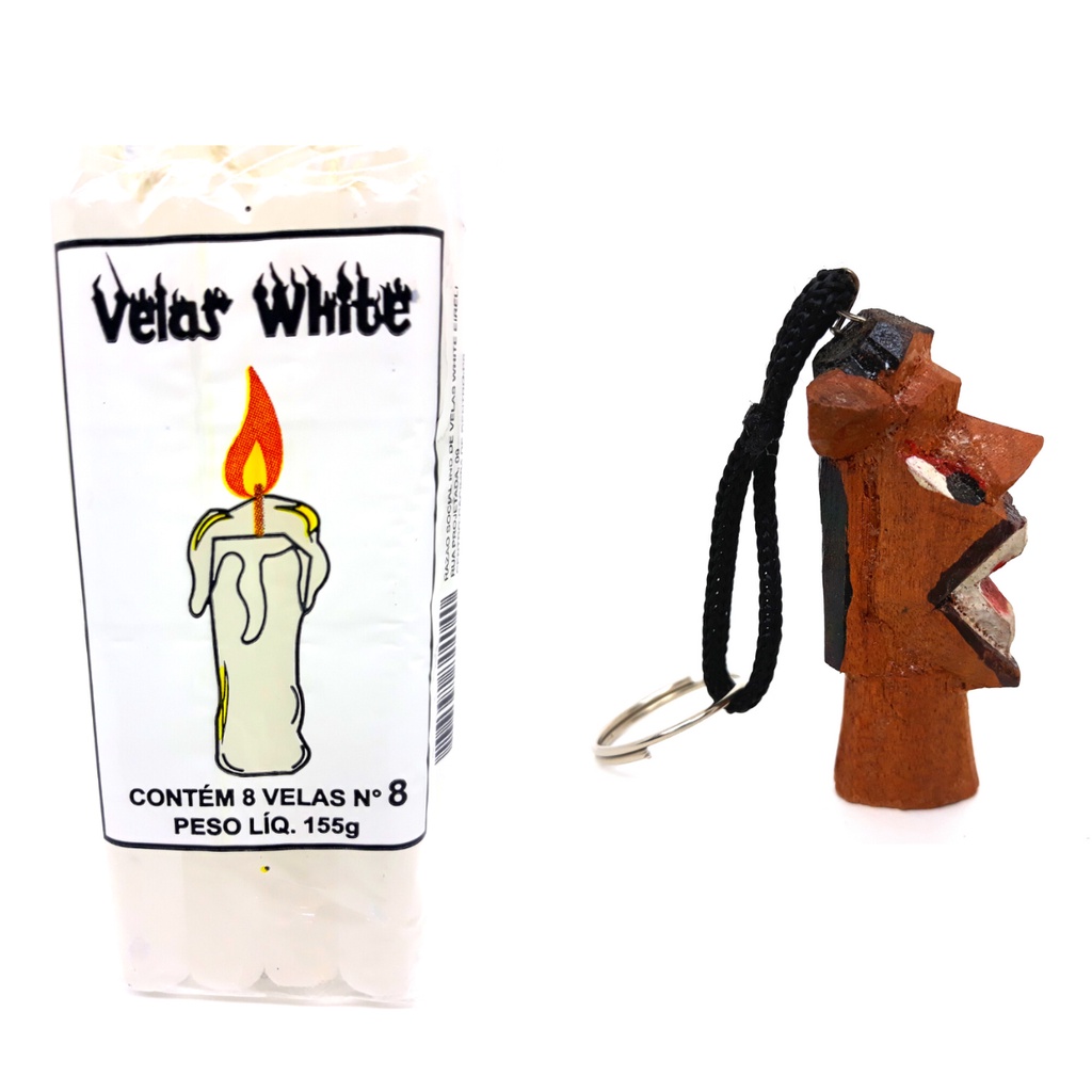 Vela Branca Número 8 Chaveiro Carranca Umbanda Candomblé Orixá Macumba Exú Pomba Gira Amor Kit 3 Und