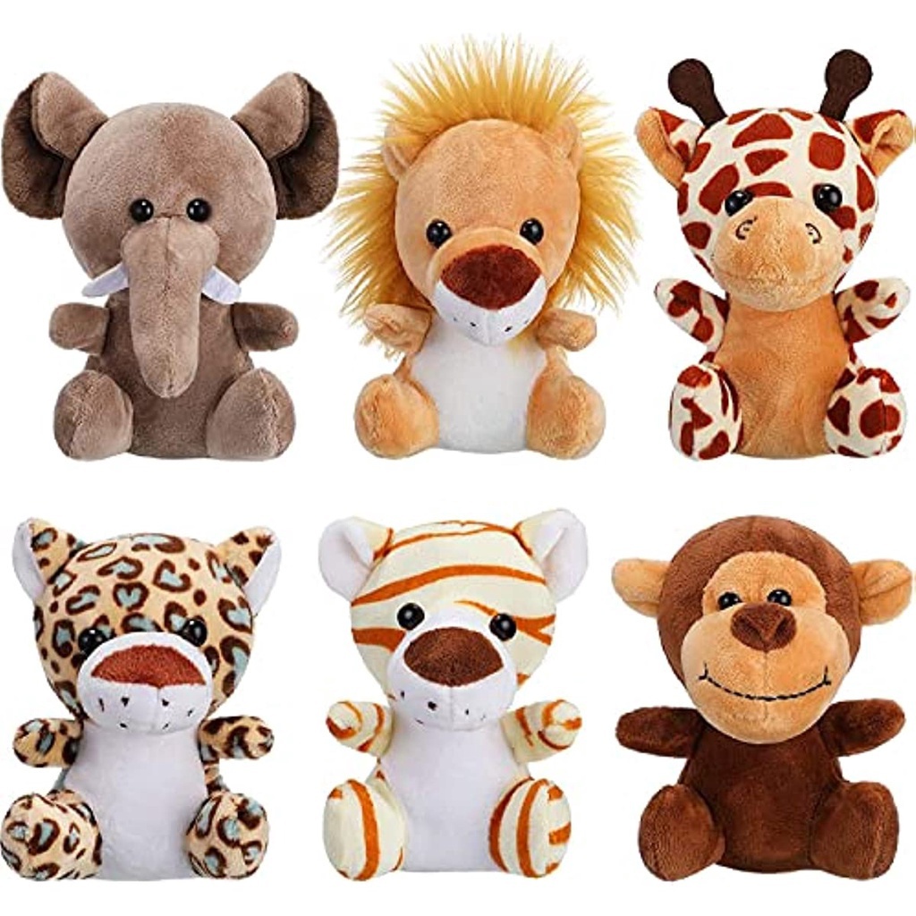 12 cm Mini selva animal de pelúcia leão bonito elefante tigre girafa animal festa temática