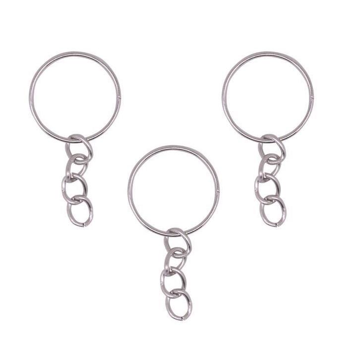 Argola para Chaveiro com Corrente Prata Niquel 25mm - 10 unidades