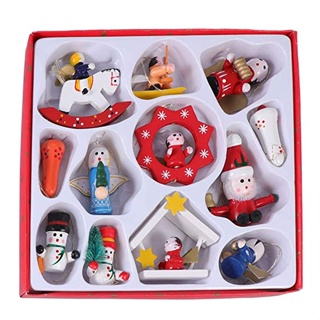 Conjunto De Miniaturas De Natal Em Madeira  - 12 unidades - Rizzo em Oferta na Shopee
