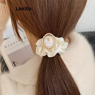 Lovito Faixas de Cabelo de Pedras Preciosas Florais Casuais para Mulheres L60AD066 (Branco/Preto)