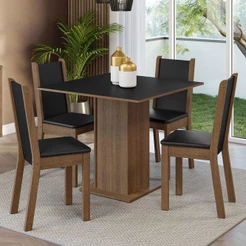 Conjunto Sala de Jantar Madesa Alana Mesa Tampo de Madeira 4 Cadeiras - Rustic/Preto/Sintético Preto