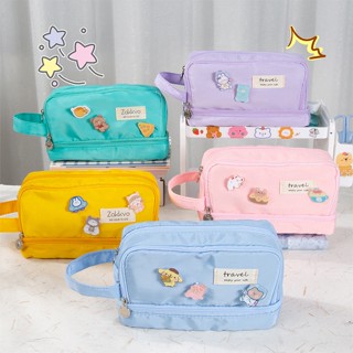Estojo De Lápis Lona Púrpura De Grande Capacidade Rosa Kawaii Fofo