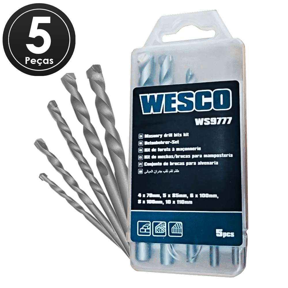 KIT JOGO DE BROCA PARA ALVENARIA CONCRETO 5 PEÇAS WS9777 WESCO em Oferta na Shopee