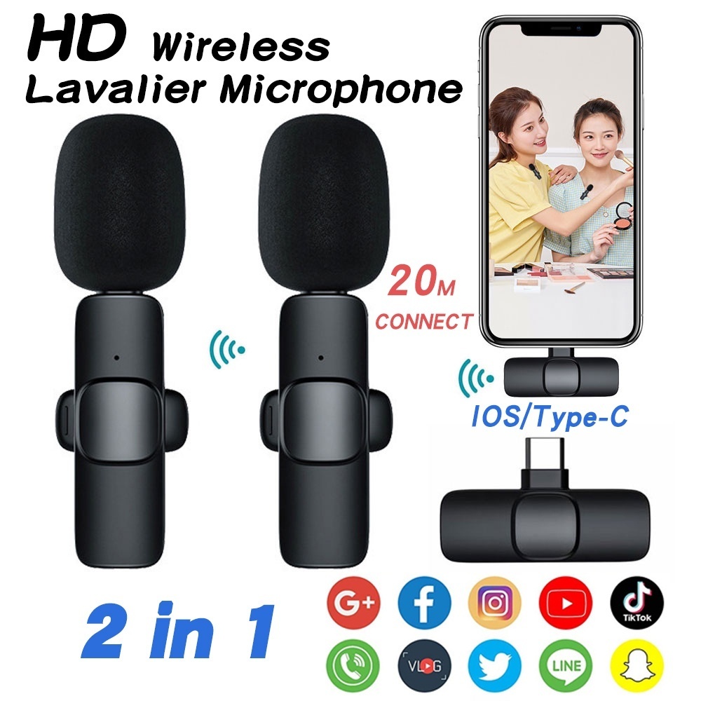 Conjunto de microfones de lapela de transmissão de microfone de lapela sem fio curto gravação de vídeo exigível microfone portátil streaming ao vivo