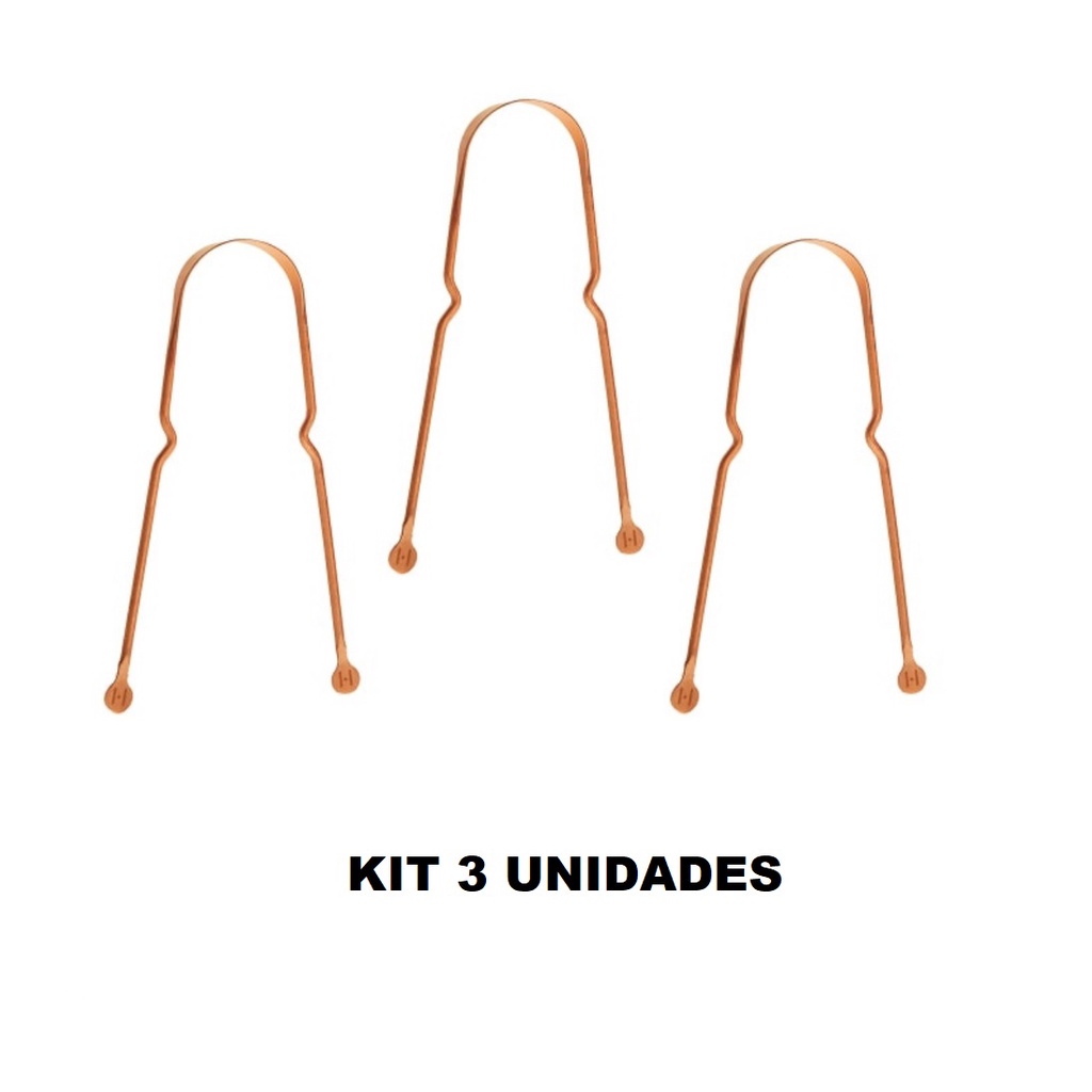 Kit 3 Raspadores de Lingua de Cobre Puro 100% Limpador de Língua Higiene Bucal Cuidados de Saúde Ferramenta Dental Promoção