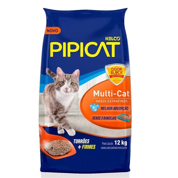 Areia Higiênica Pipicat Multicat para Gatos 12kg Original OdorBlock Multi-Cat em Oferta na Shopee