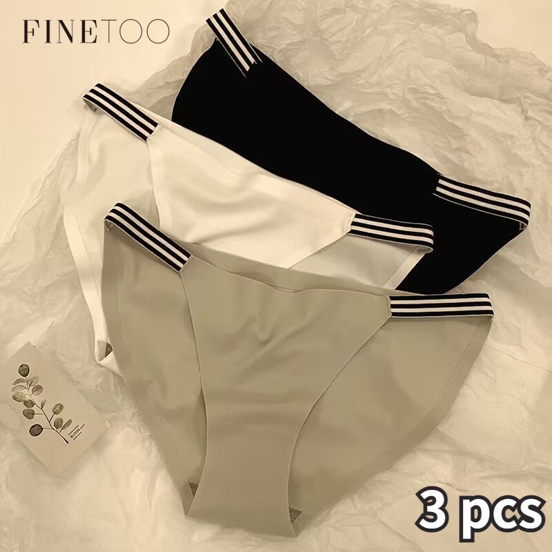 FINETOO 3PCS/SET Calcinha Ice Silk Sem Costura Antibacteria Sexy Hip Lift Para Mulheres - Women Clothes