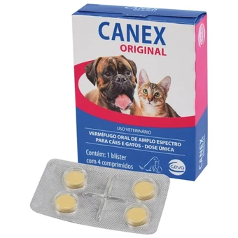 Vermifugo Canex Original para Pet Cães Cachorro e Gato - 4 Comprimidos - Dose Unica