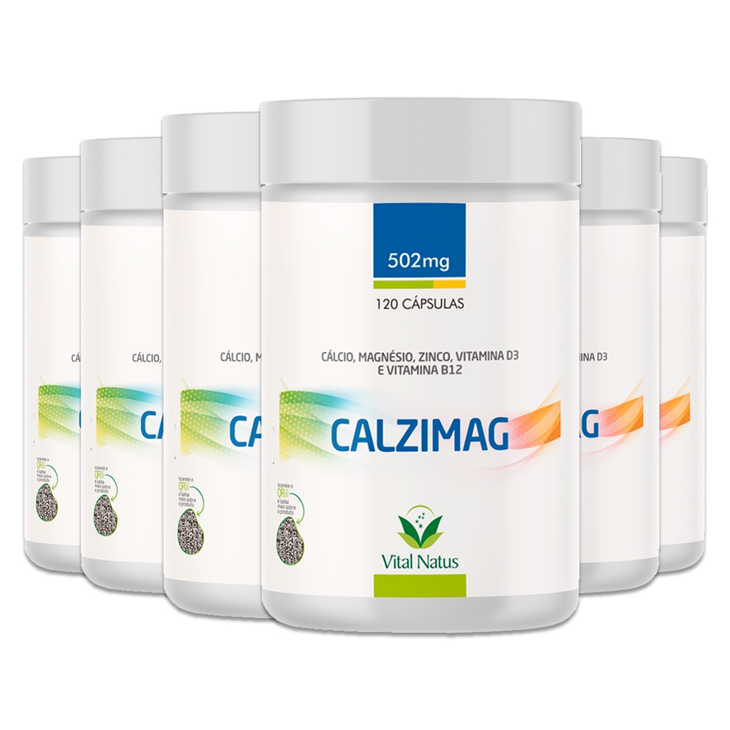 Mega Kit 6 Calzimag Vital Natus | 720 Cápsulas | Cálcio Magnésio Zinco Vitamina D3 B12