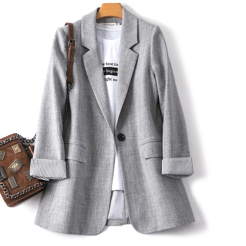 Alta qualidade Blazer Feminino Social forrado alfaiataria Slim casaco casual para outono / inverno / primavera — imagem 1