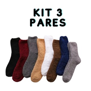 Kit 3 Pares Meia Termica Felpuda Masculina Frio Inverno
