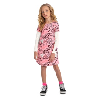 Vestido Infantil Cotton Manga Longa Quimby em Oferta na Shopee