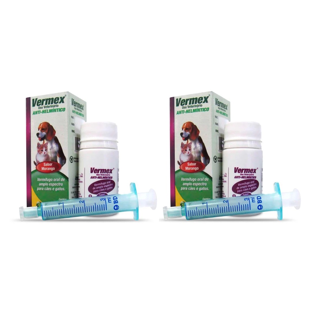 Kit 2 Unidades Vermífugo Oral Vermex 20ml Líquido Para Cães e Gatos Filhotes e Adultos.