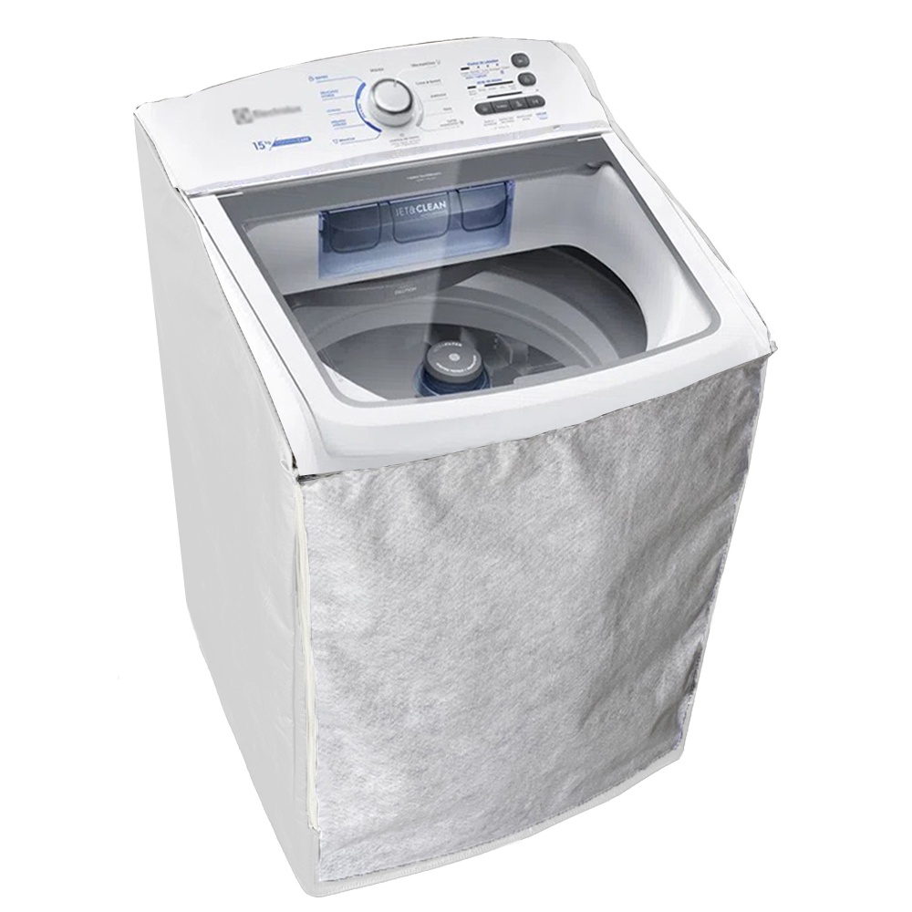 Capa Para Maquina de Lavar Electrolux Led 13 14kg Abertura em Ziper com Painel Transparente Branca