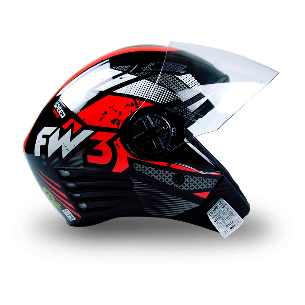 Capacete Aberto Moto X Open Speed Vermelho/Preto Fw3 Tamanho 58 Viseira Transparente/Forro Removível em Oferta na Shopee