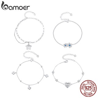 Pulseira De Prata Bamoer 925 Sterling Coração/Clover/Flower Pendant Fashion Jewelry Presentes Para Mulheres