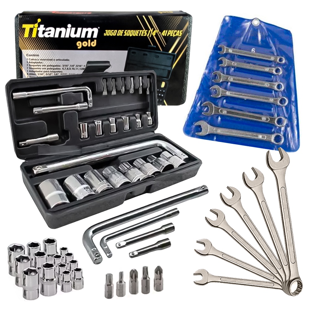 Kit Jogo 30 Peças Chave Catraca Reversível Soquete + Chaves Combinadas Aço Carbono Cr-V Profissional em Oferta na Shopee